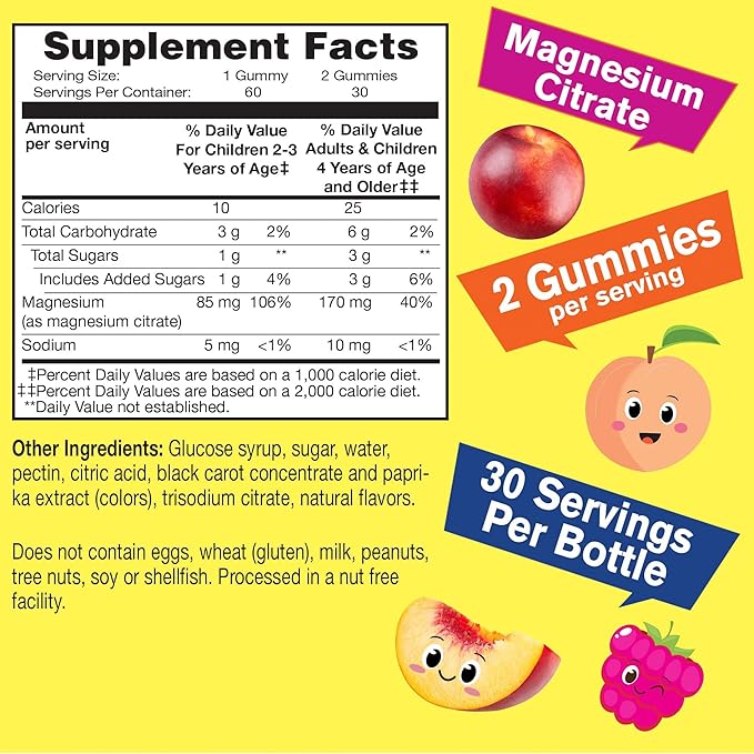 WellYeah Magnesium Citrate Gummies for Kids - Chewable Stress Relief Supplement for Children - Natural Calm, Mood Support, Non-GMO, Gluten Free - Natural Sourced Flavors - 60 Gummies
