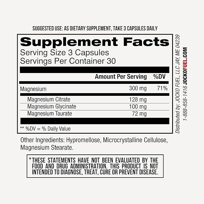 Jocko Fuel Magnesium Complex Supplement - Magnesium Glycinate, Citrate, & Taurate Capsules Dietary Supplement for Muscle Recovery & Relaxation, Heart, Nerve, Bone Support, & Sleep 30-Day Supply