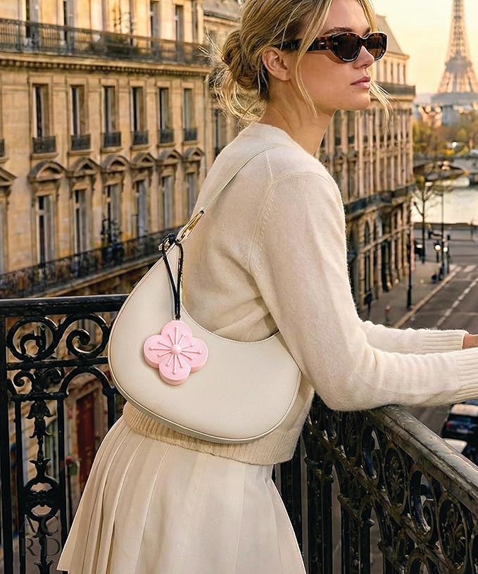 NobleCase Bloom Charm Travel Pill Organizer, 5 Compartments with Mirror, Easy-Open Lock, Cute Compact Pill Box for Purse, BPA-Free Vitamin Case and Small Jewelry Storage, Blush Pink