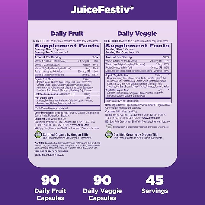 Natrol JuiceFestiv, Vitamins and Supplements for Nutrition & Well-Being, Antioxidants for Cellular Health, 90 Capsules (2-Count), Up to a 45 Day Supply