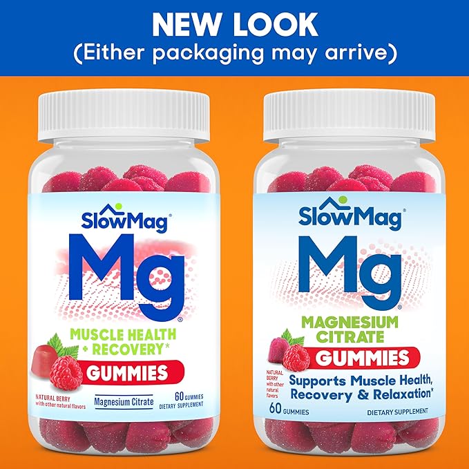 SlowMag Magnesium Citrate Gummies, 60 Count, Supports Muscle Health, Natural Berry Flavor, Recovery & Relaxation