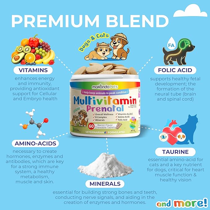 Dog Prenatal Vitamins – Multivitamin for Cats & Dogs, Folic Acid, Calcium, Iron, Minerals and Amino Acids. Ideal for Pregnant, Breastfeeding and Newborn – Senior Dog Supplement, Puppy Multi Vitamin.