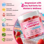 12-in-1 Magnesium Complex Gummies for Women, 1000mg Liposomal Magnesium Glycinate Citrate Malate Oxide Supplement with D3, Methylated B6&12, Zinc for Relax, Sleep, Bone, Muscle Health, Vegan, 60 Chews