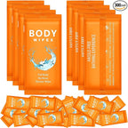 Treela 300 Pcs Large Body Wipes Bulk Deodorant Travel Size for Homeless Care Package Supplies Individually Wrapped Adults Bathing No Rinse Wet Wipes Men Women Hygiene Items(7.09" X 9.84",Orange)