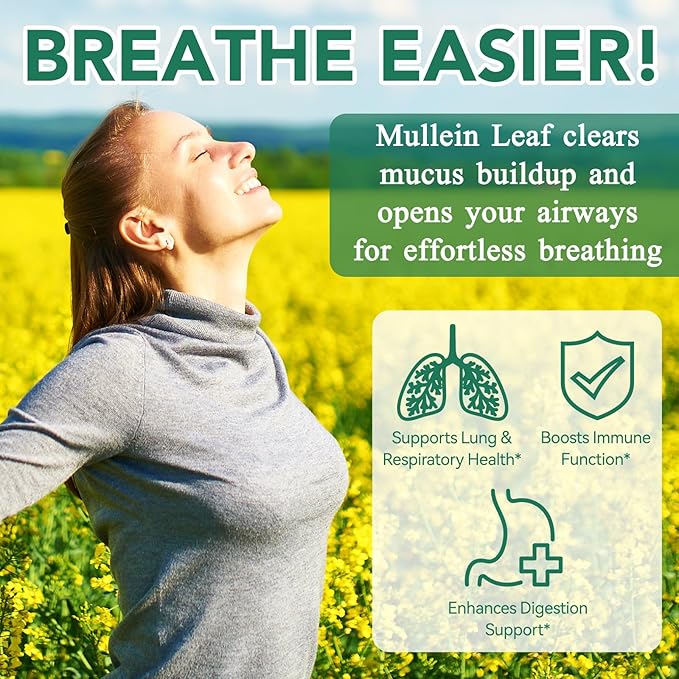 Mullein Gummies for Lung Detox, 2000mg Mullein Leaf Extract for Respiratory & Digestive & Immune Support, Organic Mullein Herb Supplement for Mucus Relief for Respiratory, Immune, Vegan 60 Gummies