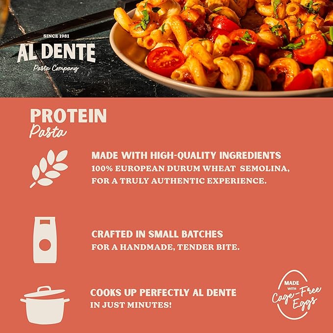 Al Dente Protein Pasta Cavatappi & Rigatoni – 30g High Protein in 3.5oz Serving, Lower Carb, High Fiber. Cage-Free Eggs & Semolina. (Previously Carba-Nada, Packaging May Vary) - 10oz Bags (Pack of 4)