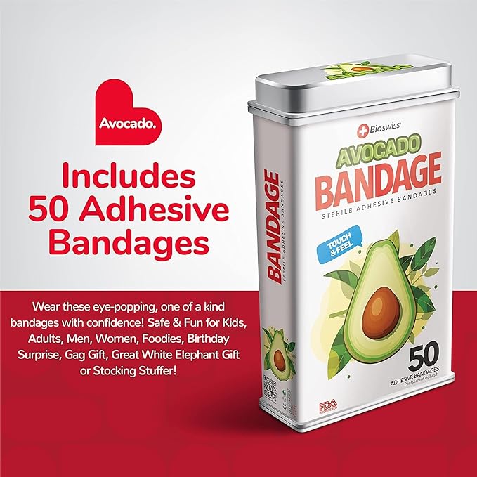 BioSwiss Bandages, Avocado Shaped Self Adhesive Bandage Set, Latex Free, Sterile Wound Care, 50 Count