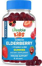 Lifeable Sugar Free Elderberry Gummies for Kids with Vitamin C and Zinc | Kids Immune Support Supplement | Great Tasting Elderberry Gummies | Vegan, Non GMO, Kosher Gluten Free | 60 Gummies