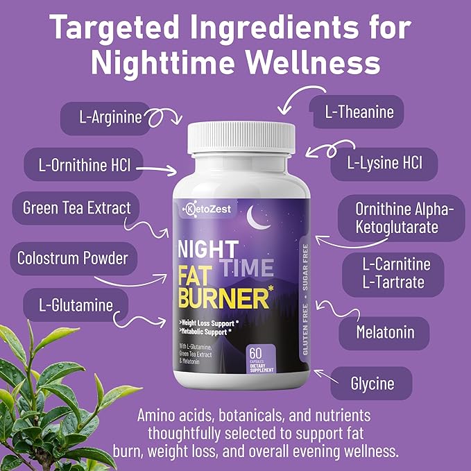 Night Time Fat Burner for Weight Loss - Metabolism Booster Nighttime Belly Fat Burn & Natural Appetite Suppressant Supplement for Men Women - Relaxation Weight Control Support Pills