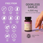 NatureWise Odorless Garlic Supplement 4000mg - Ultra Potent 100:1 Extract - Healthy Cholesterol Formula, Heart Health Support - Non-GMO, Gluten Free, with Halal Gelatin - 180 Count[90-Day Supply]