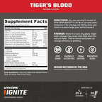 MTN OPS Ignite Sugar Free Energy Drink Powder Trail Packs with 200mg Caffeine, Travel Pre Workout Packets for to-Go Energy, Nootropic Blend, L Arginine & L Citrulline, 20 Servings, Tiger's Blood