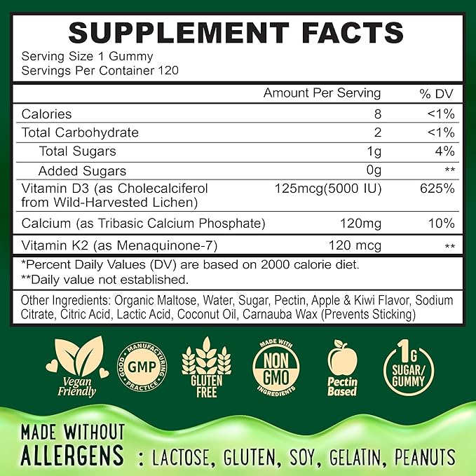 OH MY CHEWY Center-Filled Vitamin D3 K2 & Calcium Gummies - Supplement for Healthy Teeth, Bone & Energy - 5000 IU D3, 120 mcg K2(MK-7), 120 mg CA - Vegan & Non-GMO - 120 Count