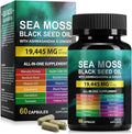 Sea Moss Black Seed Oil Ashwagandha Ginger Capsules, Seamoss Capsules Supplement with Bladderwrack Burdock & Vitamin C Vitamin D3 for Women & Men-Enhanced Immunity,60 Counts