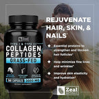 Collagen Peptides Capsules 360 Count - Grass Fed Bovine Hydrolyzed Collagen Pills - Hair, Skin & Nails, Joint Support - Collagen Supplements for Women & Men