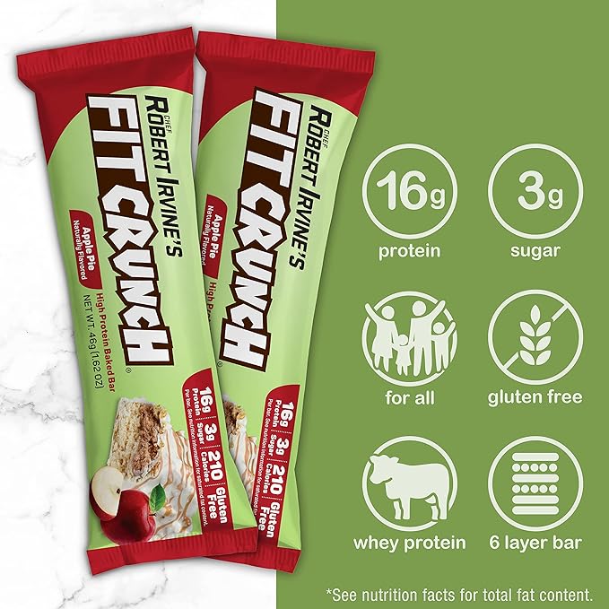 FITCRUNCH Snack Size Protein Bars, 6-Layer Baked Bar, 3g of Sugar & Soft Cake Core (9 Bars, Apple Pie)