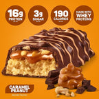 FITCRUNCH Snack Size Protein Bars, 6-Layer Baked Bar, 3g of Sugar & Soft Cake Core (18 Bars, Caramel Peanut)