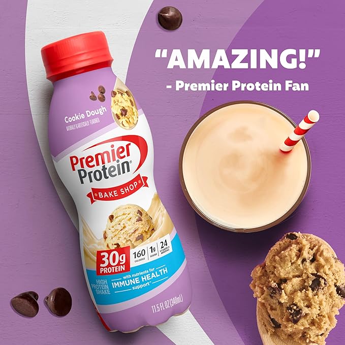 Premier Protein Shake, Cookie Dough, 30g Protein, No Added Sugar, 24 Vitamins & Minerals to Support Immune Health, 11.5 fl oz, 1 Pack (Packaging May Vary)