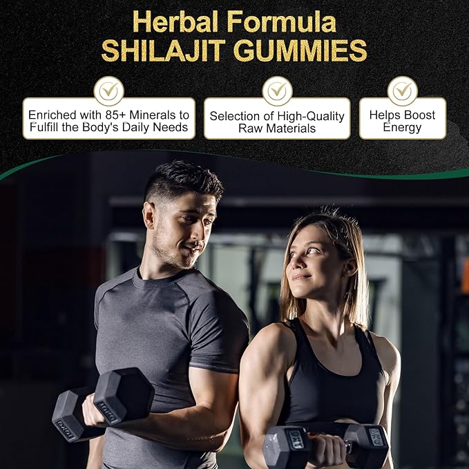 Shilajit Gummies, Form Himalayan Shilajit, with Ashwagandha Gokshura, No Added Sugar Non-GMO 100% Natural & Organic, Fulvic Acid & 85+ Trace Minerals for Men, Women | 60 Gummy