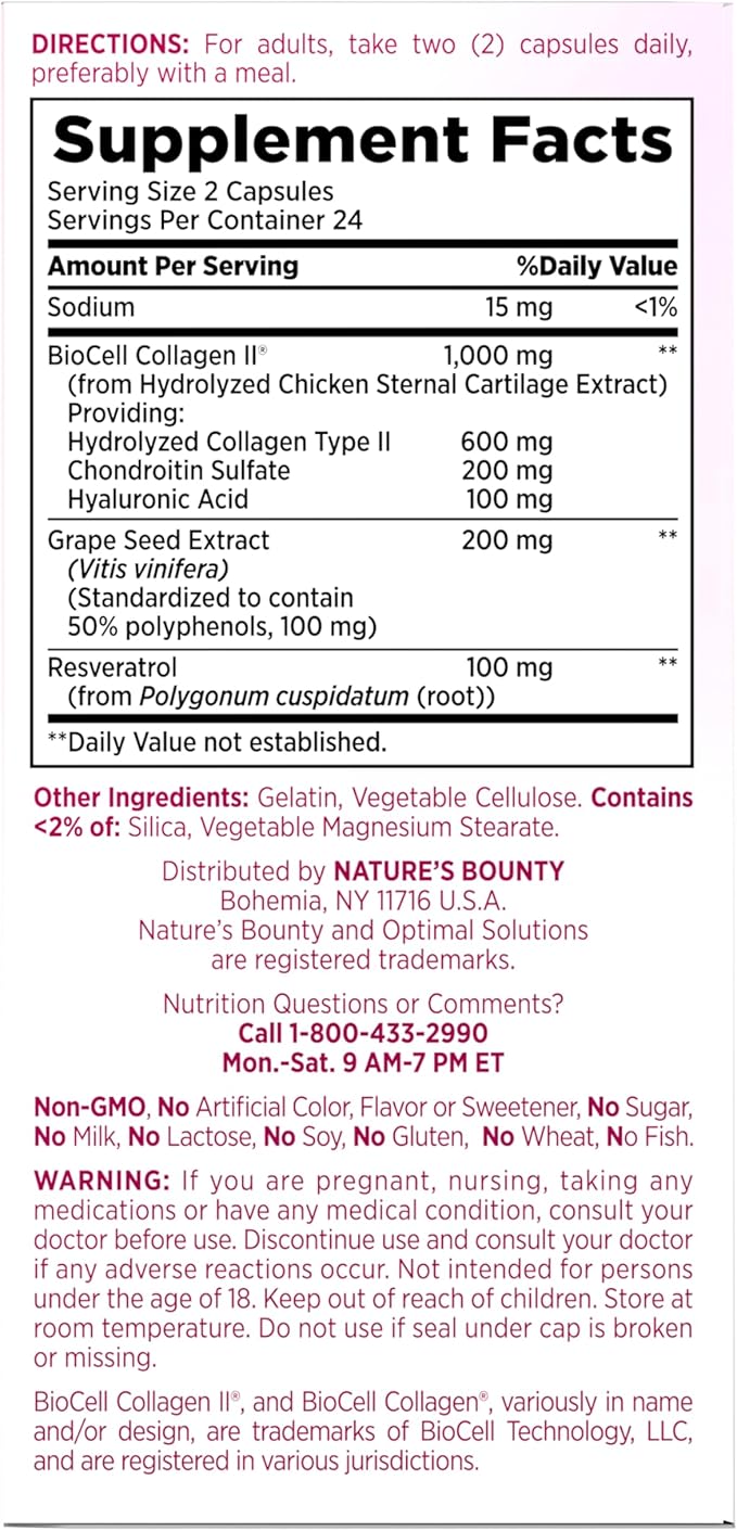 Nature’s Bounty Optimal Solutions Ultra Collagen Booster for Healthy-Aging Supplement, Resveratrol, Hyaluronic Acid – Collagen Capsules for Women, 48 Capsules