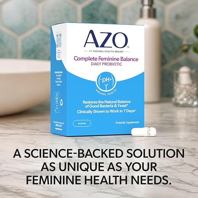 AZO Complete Feminine Balance Daily Vaginal Probiotics for Women,Clinically Proven to Help Protect Vaginal Health,Helps Balance pH and Yeast,60 Count (Pack of 2)