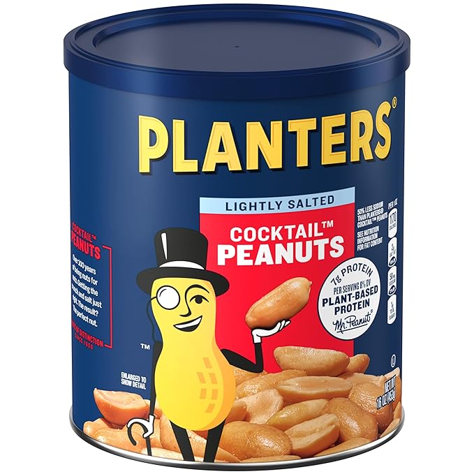PLANTERS Dry Roasted Peanuts, Plant-Based Protein, Lightly Salted, Peanut Snack, 16 Oz Jar (Pack of 2)