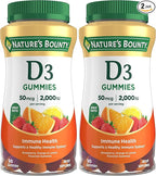 Nature's Bounty Vitamin D3 Gummies, Vitamin Supplement, Supports Immune Health, 50mcg, 2000IU, Mixed Fruit Flavor, 90 Gummies (Pack of 2)