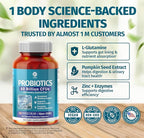 1 Body 60 Billion Probiotics for Men & Women, Gut Health for Men & Women with Prebiotics, Digestive Enzymes, Zinc & L-Glutamin, Non-GMO, 60 Vegan Digestive Probiotic Capsules