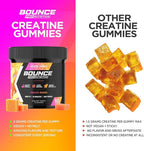 Bounce Pro Creatine Monohydrate Gummies for Men & Women, Low Calorie, 6G of Creatine per Serving, Vegan, Anti-Melting, Gluten-Free, Non-GMO, 2g of Creatine per Gummy (30ct, Peach Rings)
