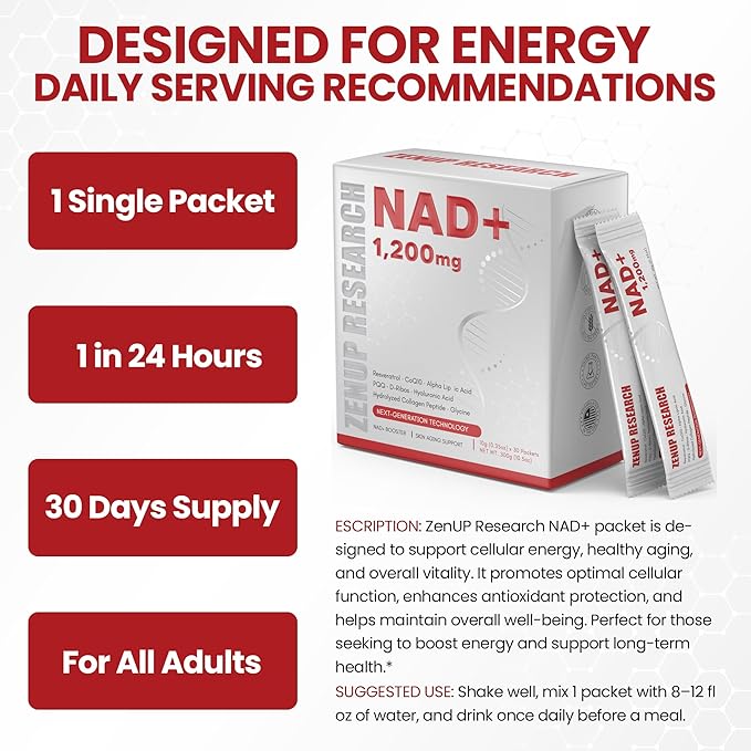 Liquid NAD, Extra Strength 1,200mg NAD+ Supplement with CoQ10, Resveratrol, D-Ribose & PQQ for Men & Women, Natural NAD+ Stick for Anti-Aging, Energy, Focus - 30 Packets