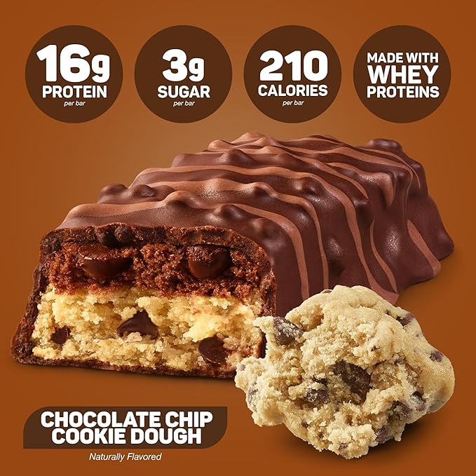 FITCRUNCH Snack Size Protein Bars, 6-Layer Baked Bar, 3g of Sugar & Soft Cake Core (18 Bars, Chocolate Chip Cookie Dough)