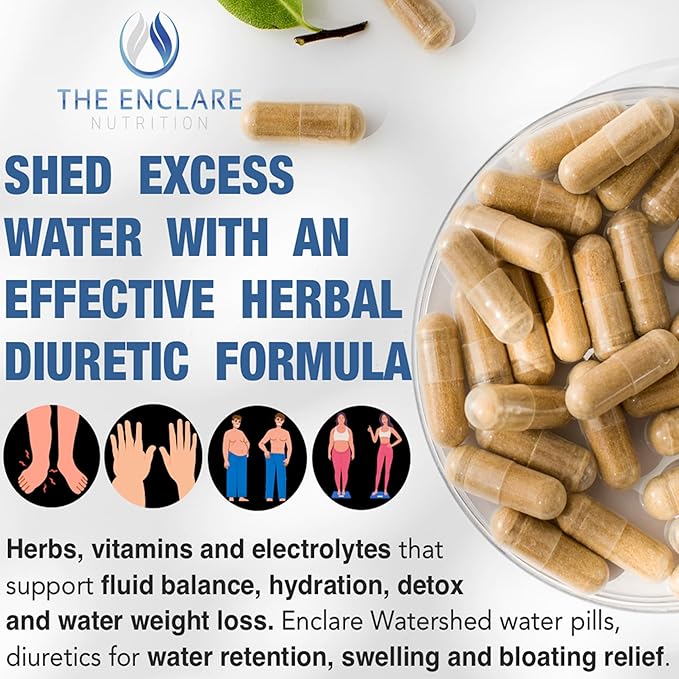 THE ENCLARE NUTRITION Water Pills - Diuretic Water Pills for Swollen Feet and Ankles Relief - for Women or Men - Edema Relief - for Weight, Liquid Retention, Swelling, Bloating & Fluid Balance (3)