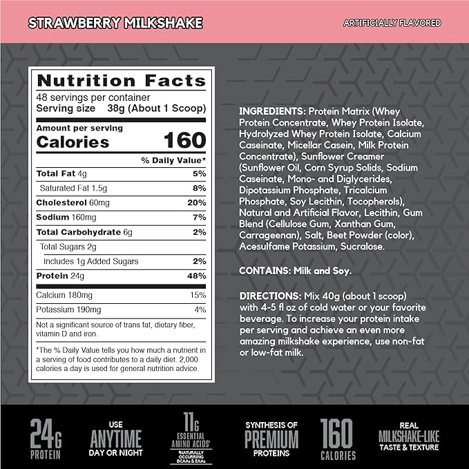 BSN SYNTHA-6 EDGE Protein Powder, Strawberry Flavored Powder with Hydrolyzed Whey, Micellar Casein, for Muscle Gain, Low Sugar, 24g Protein, Strawberry Milkshake, 48 Servings, 4.01 Pound (Pack of 1)