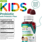 Viteey Probiotic Gummies for Kids Plus Prebiotics Fiber - 2 Billion CFUs - Digestive Health,Gut Health, Constipation Relief for Kids Support - Vegan, Gelatin Free - Chewable Probiotic Berry Flavored