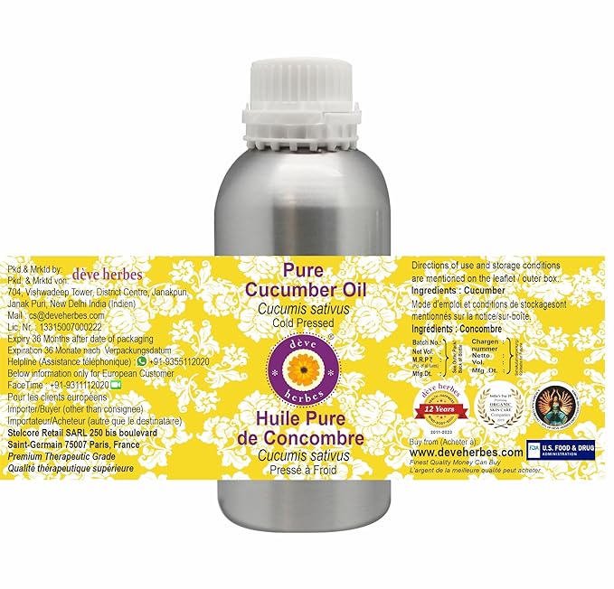 Deve Herbes Pure Cucumber Oil (Cucumis sativus) Cold Pressed 630ml (21 oz)
