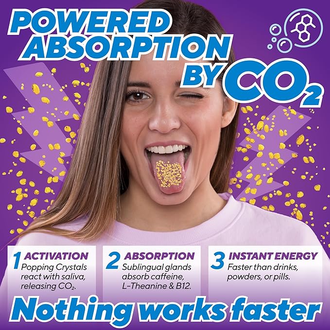 Caffeine Candy – Popping Energy Candy Crystals,100mg Caffeine L-Theanine & B12, – Fast Energy, No Drink Needed – Coffee Alternative 15-Pack (Cherry Berry)