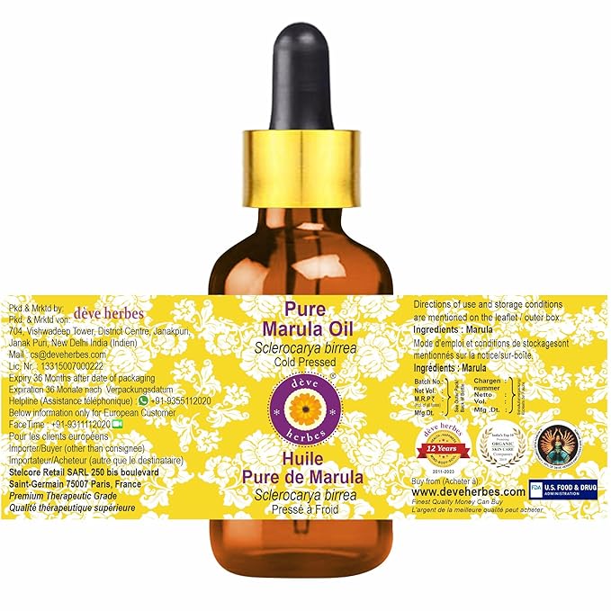 Deve Herbes Pure Marula Oil (Sclerocarya birrea) with Glass Dropper Cold Pressed 5ml (0.16 oz)