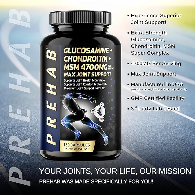 Glucosamine Chondroitin MSM | Premium Joint Support Supplement | Extra Strength 4700mg Max Joint Support | Men & Women | Supports Joint Health & Cartilage, Joint Comfort, Strength and Flexibility