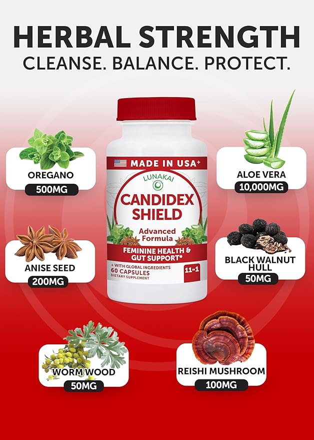 Lunakai USA Made Candida Cleanse Detox for Women & Men – 11-in-1 Gut Cleanse & Candida Support with Caprylic Acid for Daily Yeast Balance, 60ct
