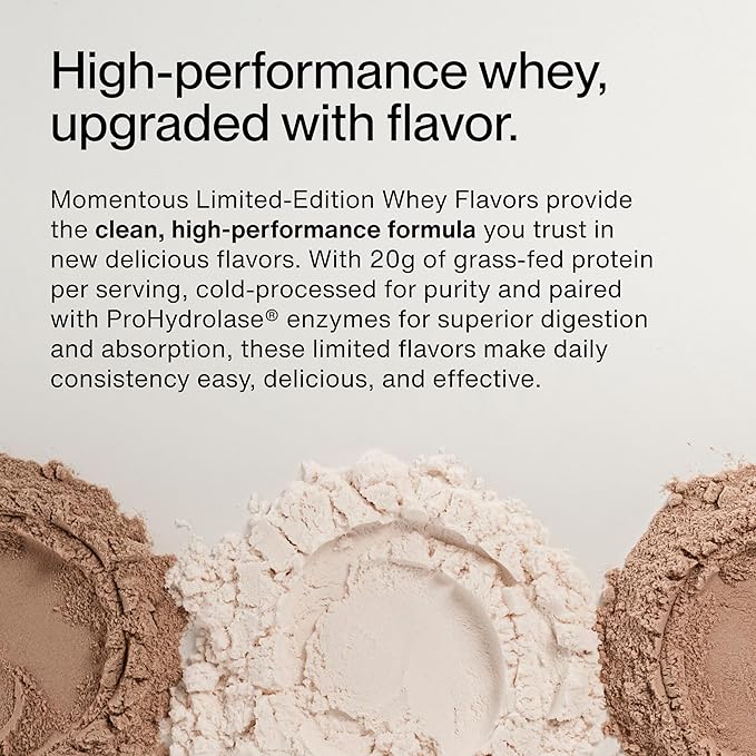 Momentous Essential Grass-Fed Whey Protein Powder - 20 g Whey Isolate Protein - NSF Certified for Sport - Gluten-Free - 12 Servings for Essential Everyday Use - Chocolate Coconut - Package May Vary