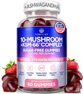 Sugar-Free Mushroom Gummies with KSM 66 Ashwagandha - Potent 10x Mushroom Supplement with Lions Mane, Chaga, Reishi, Mushroom Complex, Natural Stress Support, Calm Gummies, Nootropic Supplement