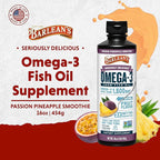 Barlean's Omega 3 Fish Oil Liquid Supplement for Men and Women, 1500mg of EPA and DHA Fatty Acid, Promotes Brain & Heart Health - Non-GMO, Passion Pineapple Smoothie, 16 oz