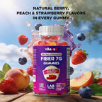 Vitabod Fiber Gummies 7G Per Serving for Digestive Health & Regularity, Prebiotic GOFOS™ Plant-Based Fiber, No Sugar Added, Vegan, Berry Peach Strawberry, 120 Gummies (Adults, Women & Men)