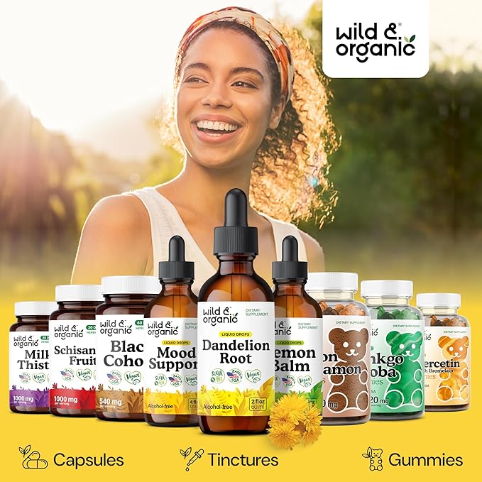 Wild & Organic Dandelion Root Supplement - Liver Detox Cleanse Support - Dandelion Root Tincture - Add to Tea - Herbal Liver Supplement - Vegan, Sugar & Alcohol-Free Liquid Extract Drops - 2 fl oz