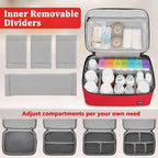LEFOR·Z Medicine Storage Bag,Double Layers Pill Bottle Organizer Bag Empty with Lockable Zipper&Adjustable Divider,Medication Travel Carrying Bag for Pills,Vitamins,Medical Supplies,Red