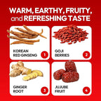 JUNG KWAN JANG US HongSamWon - Korean Red Ginseng Tea, Pre and Post Workout Herbal Energy Drink with Jujube, Cinnamon Ginger & Goji Berry - Caffeine Free, Non-GMO (60 Pouches, 1.69 fl oz)