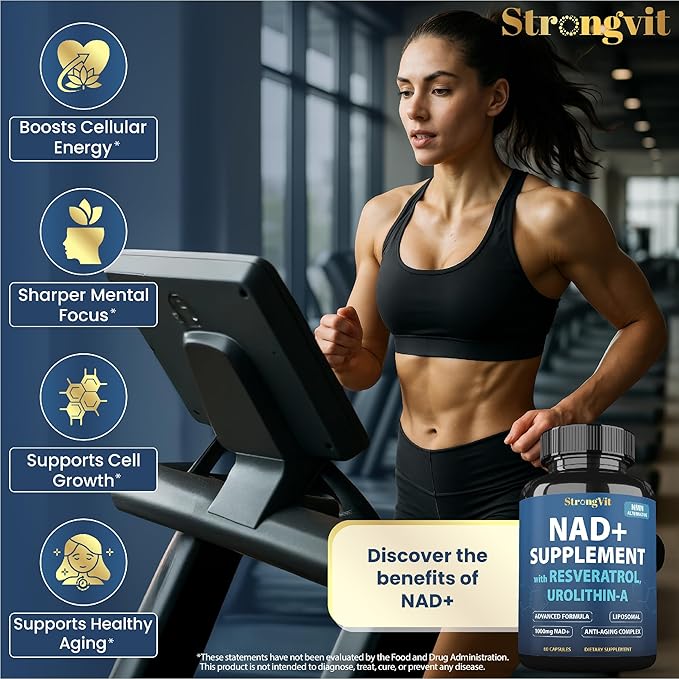StrongVit NAD Resveratrol Supplement for Women & Men. Support Cellular Health, Energy + Healthy Aging. High Potency Blend, Plus Third-Party Lab Tested in USA (60 Capsules)