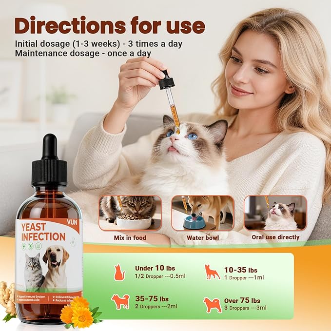 Yeast Infection Treatment for Dogs & Cats-Natural Fast Relief Drop for Itchy Skin, Ears & Paws Redness -Supports Allergy, Inflammation & Immune Health,2 fl oz Salmon Flavor (1 Pack)