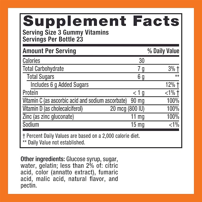 Zicam Daily Immune Support, Gummy Supplement, Zinc, Vitamin C and Vitamin D, Citrus Strawberry Flavor, 70 Count