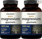 Pure Magnesium Glycinate 500mg with Fat Soluble Vitamin C, 480 Veggie Capsules (2 Pack) – 100% Chelated & Purified – 3rd Party Tested, Filler Free, Vegan Friendly, Non-GMO