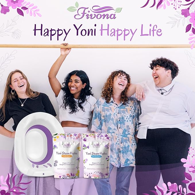Fivona Yoni Steam Kit 3-in-1 Complete Set of Over the Toilet Foldable Steamer Seat with 1 Pack of Blue Moon and 1 Pack of Sunrise Yoni Steaming Herbs